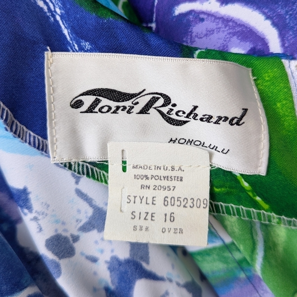 VTG 70s Tori Richard Honolulu Empire Waist Flutter Sleeve Maxi Dress Size 16 - Picture 8 of 10